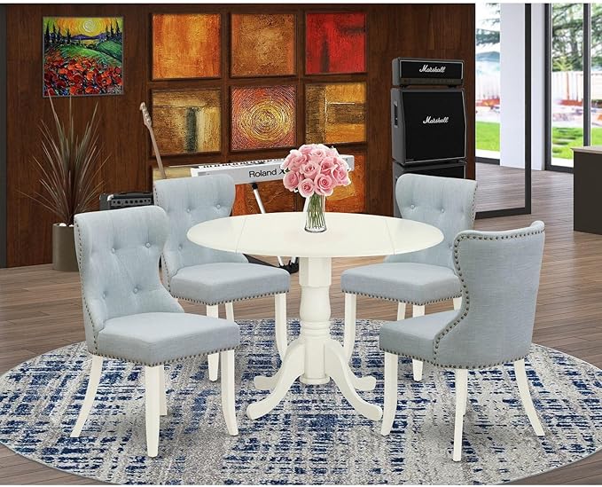 East West Furniture DLSI5-WHI-15 5 Piece Kitchen Table & Chairs Set Includes a - Image 6