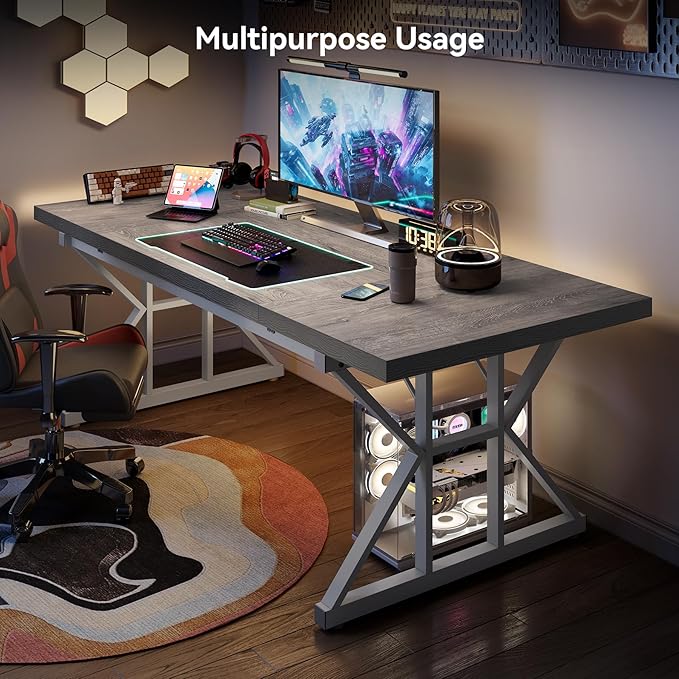 LITTLE TREE 70.8-Inch Large Executive Desk, Modern Computer Office Desk - Image 7