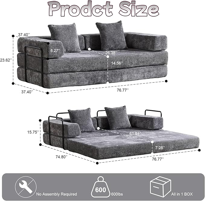 Convertible Sofa Bed, Compression Futon Sofa - Image 3