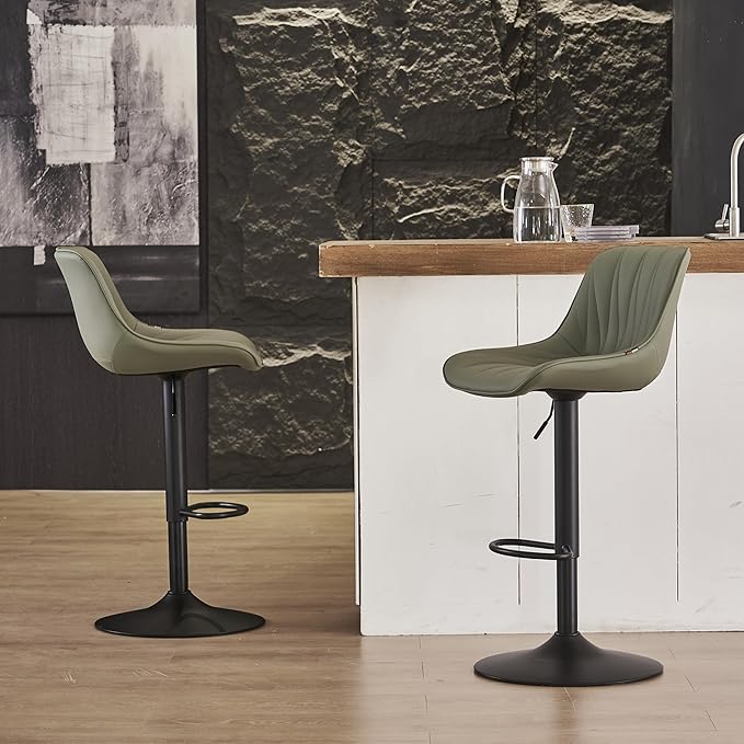 YOUNIKE Bar Stools Set of 2 for Kitchen Island, Olive Green Swivel Tall Bar - Image 9
