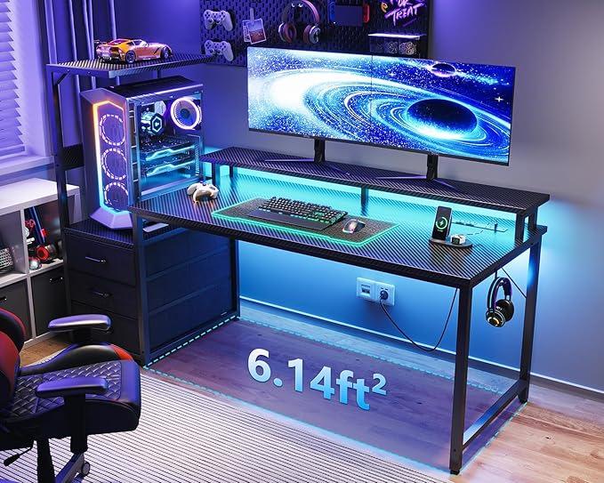 AODK 59 Inch Gaming Desk with USB Charging Ports & LED Light- Reversible - Image 2