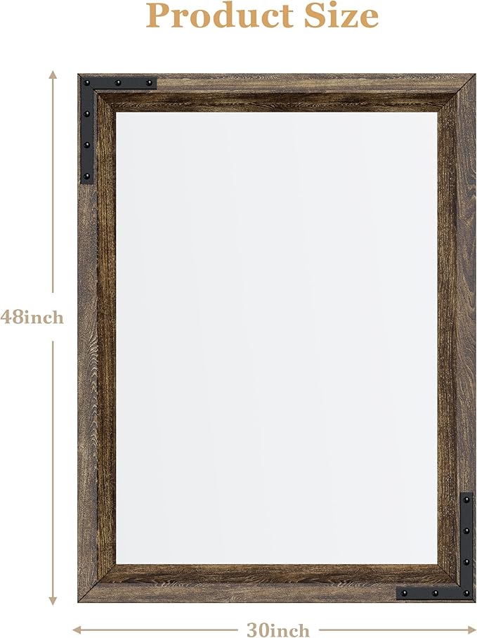 YOSHOOT Farmhouse Bathroom Mirror, Rustic Wooden Framed Mirror, Wood Vanity - Image 2