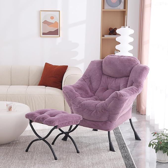 Lazy Chair with Folding Ottoman, Modern Accent Lounge Armchair with Armrests - Image 2