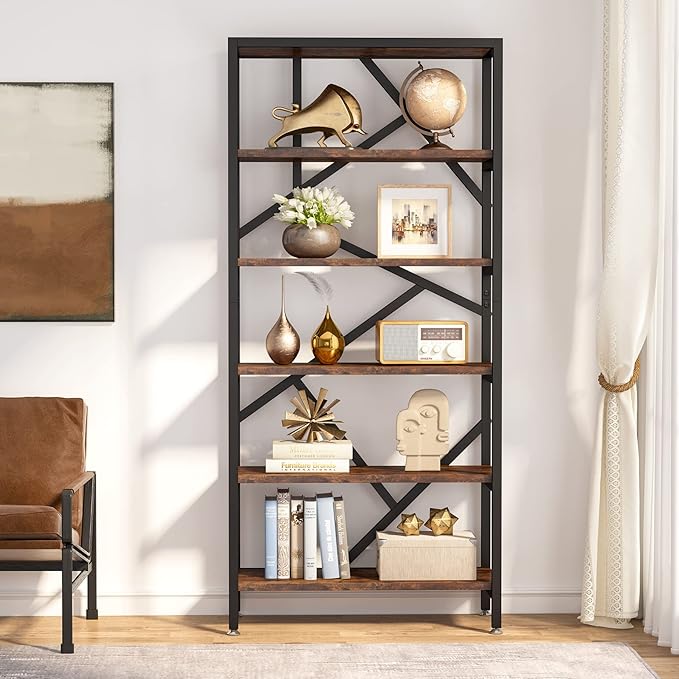 Tribesigns 71 Inch Industrial Bookshelf, 6 Shelf Etagere Bookcase, Free - Image 9