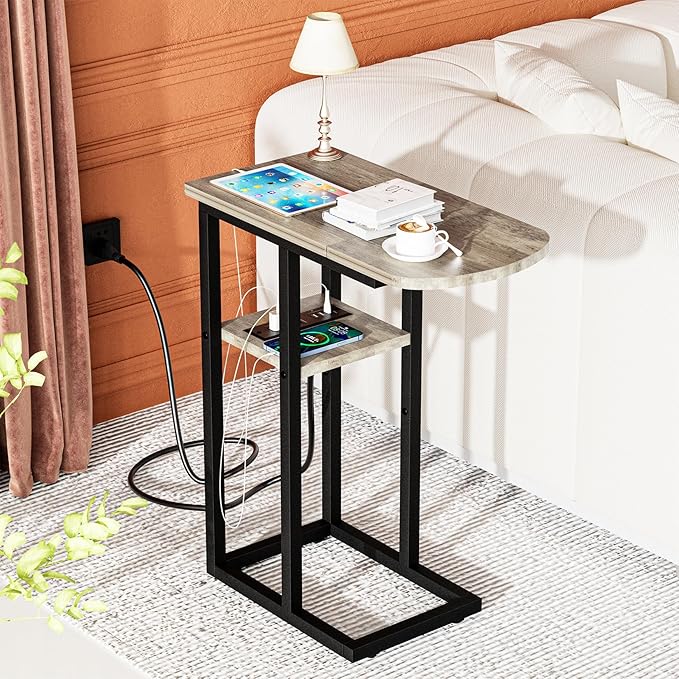 C Table End Table with Charging Station, Couch C Shaped Side Table - Image 6
