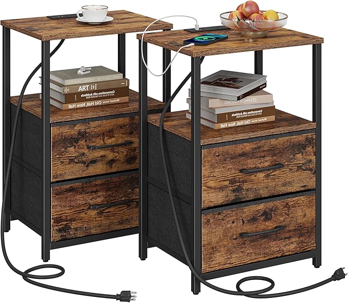 TUTOTAK End Table with Charging Station, Side Table with 2 USB Ports and Outlets by WelcometotheTUTOTAKHome