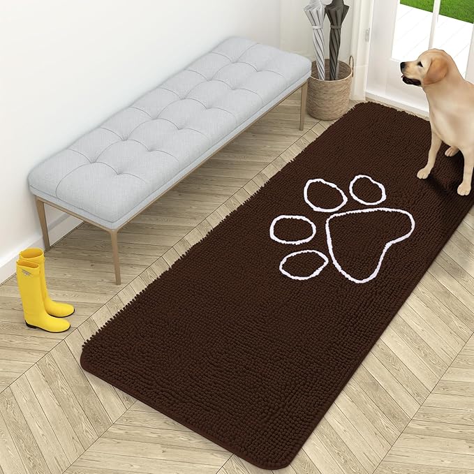 OLANLY Door Mat for Muddy Dog Paws 59x24, Ultra Absorbent Chenille Mud Doormat by OLANLY