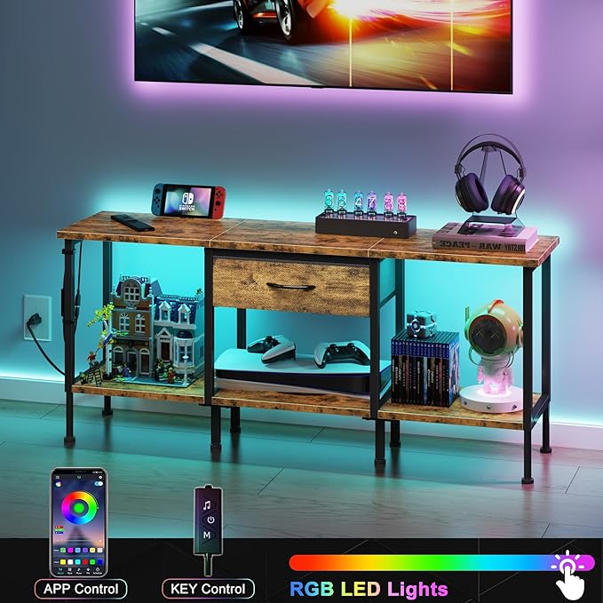 LED TV Stand with Power Outlet and Fabric Drawer - Image 6