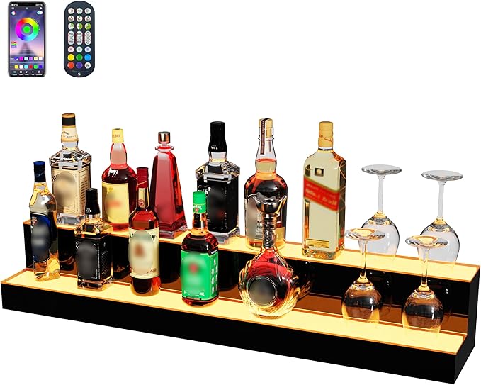 MESAlLUP Acrylic 40 Inch 2 Tier High Light LED Liquor Bottle Display Shelf by MESAILUP