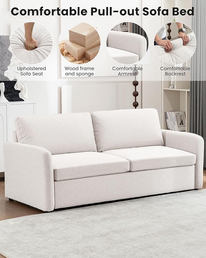 Queen Pull Out Sofa Bed, 2-in-1 Convertible Sleeper Sofa Couch - Image 6