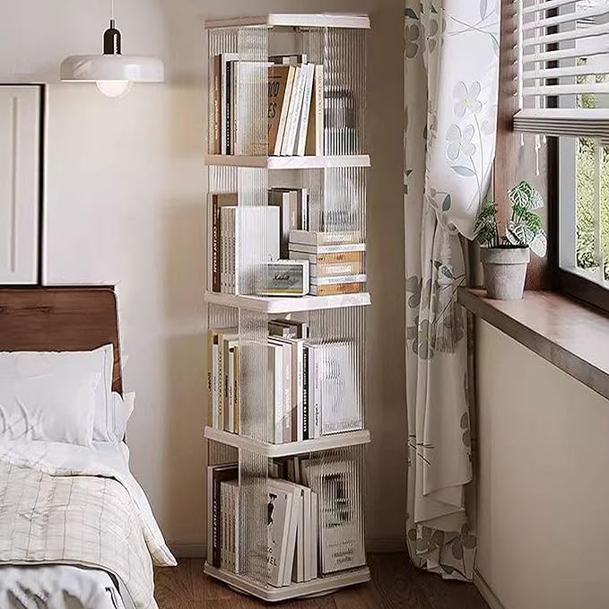 4 Tier Rotating Bookshelf Tower, 360 Display Rotating Bookshelf, 53.4 inch High - Image 2