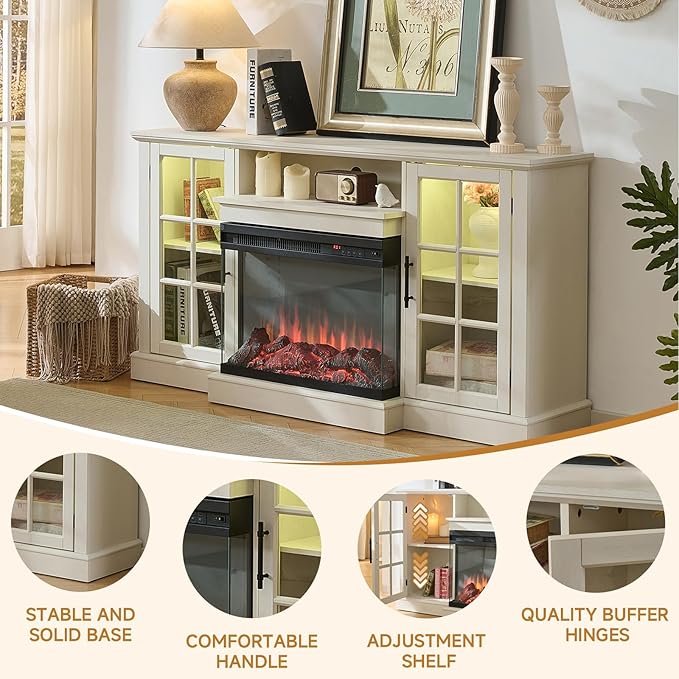 ROCKPOINT 3 Sided Glass 59'' Fireplace TV Stand - Image 5