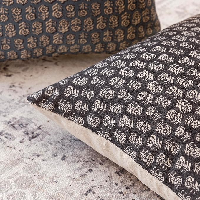 Foindtower Set of 2 Decorative Neutral Floral Print Throw Pillow Covers Vintage - Image 3