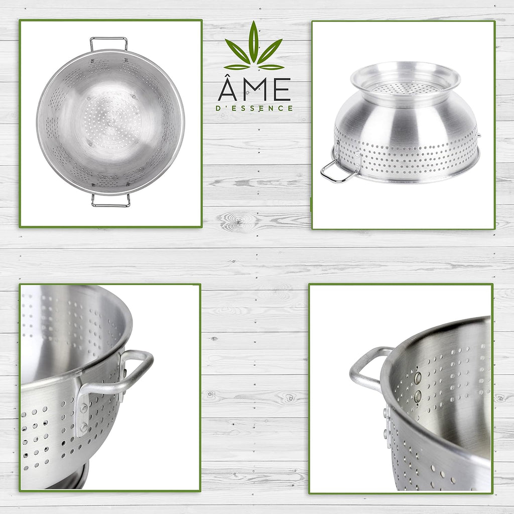 (16-QT) Aluminum Colander with Handles and Base Heavy Duty Commercial Grade