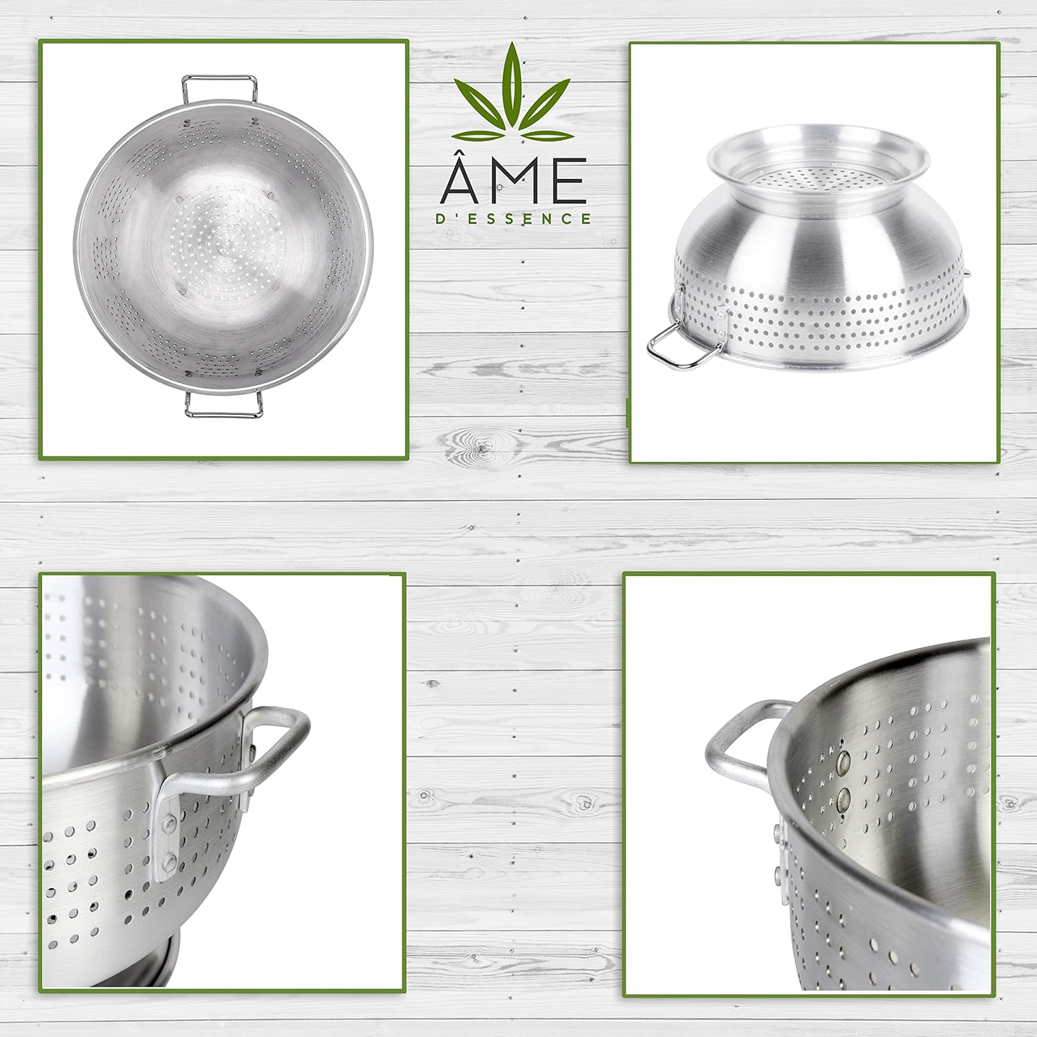 (8-QT) Aluminum Colander with Handles and Base Heavy Duty Commercial Grade