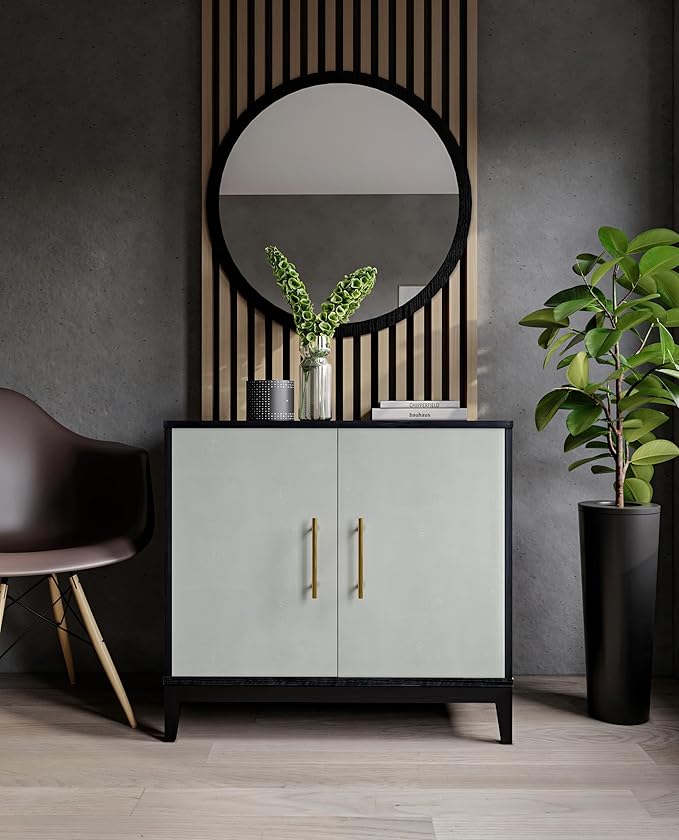 Sango Shagreen 2-Door Cabinet, Elegant Black Faux Shagreen Storage Cabinet - Image 3