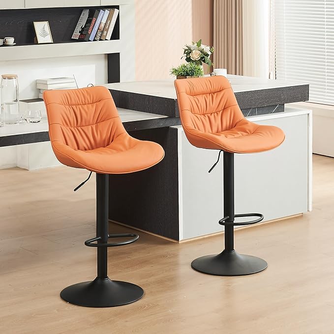 Kidol & Shellder Bar Stools Set of 2 Adjustable Swivel Orange, PU Leather - Image 8