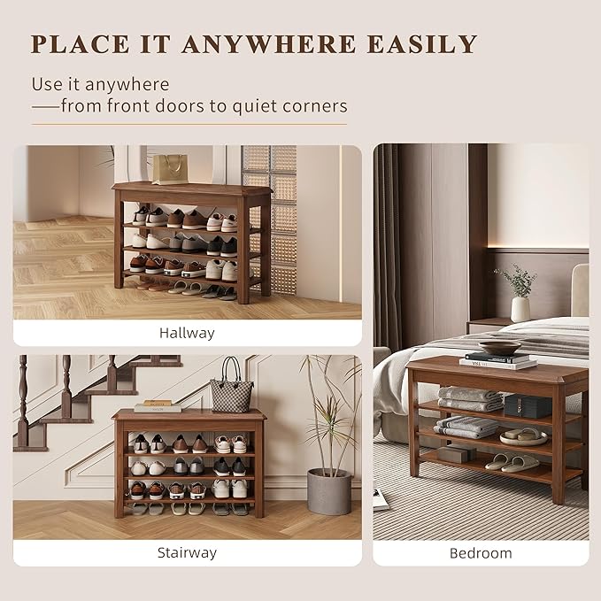 Shoe Rack for Front Door Entrance, Solid Wood Shoe Bench for Closet, Holds Up - Image 5