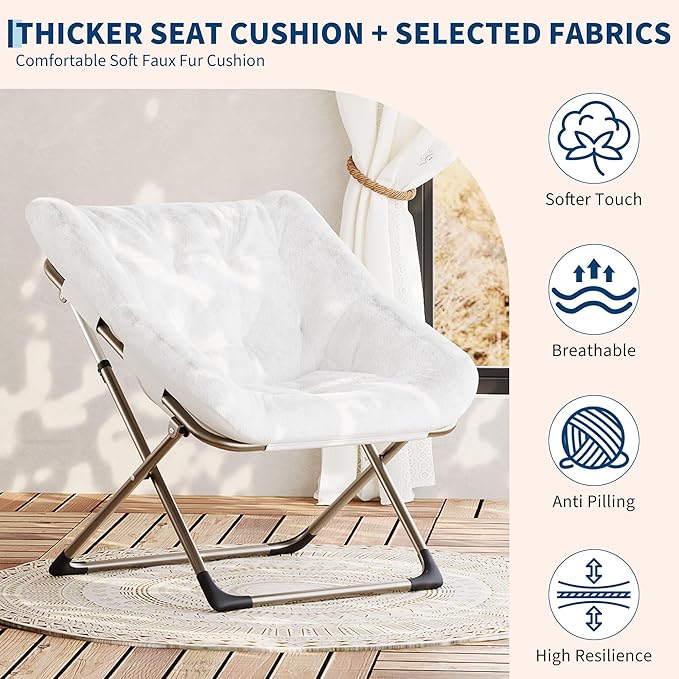 Comfy Chair for Adults, Foldable Living Room Chairs, Soft Faux Fur Folding - Image 6