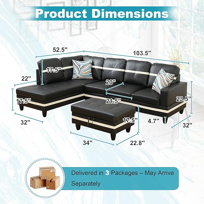103.5" Oversized Sectional Couch, L Shaped Couch - Image 2