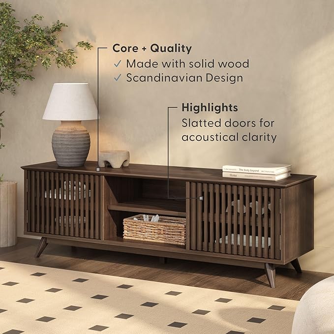 Plank+Beam Mid-Century Modern Wood TV Stand, Solid Wood Entertainment Console - Image 3