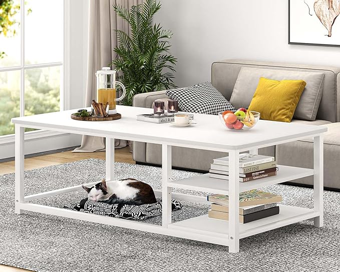 EXCEFUR White Coffee Table, Modern Rustic Wood Center Table - Image 7
