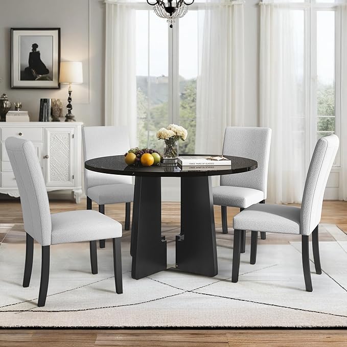 Ball & Cast Dining Table Set for 4 W/ 4 Upholstered Chairs, 5 Piece Dining - Image 2