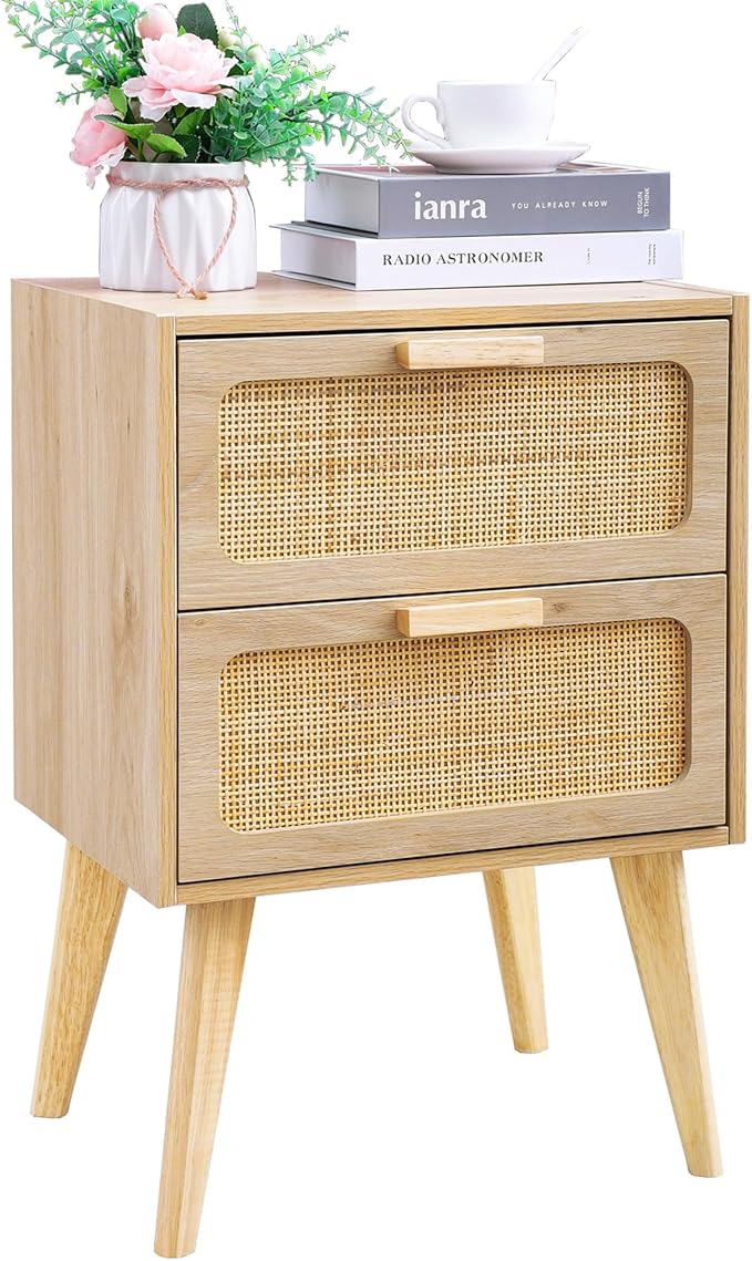 Rattan Nightstand, Boho Bedside by YAUKOMEL