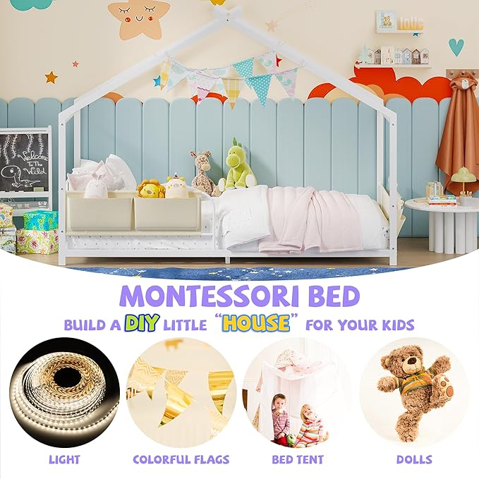 Timy House Shape Twin Size Montessori House Bed Metal Floor Bed - Image 5