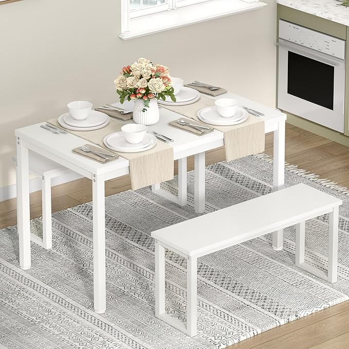 Soges Industrial Style White Dining Table Set - Image 3
