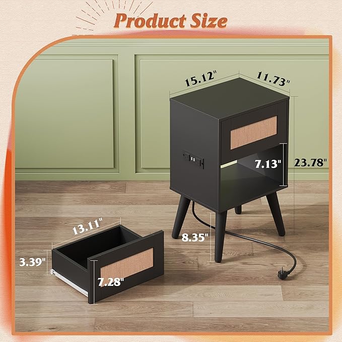 WLIVE Rattan Nightstands Set of 2 - Image 3