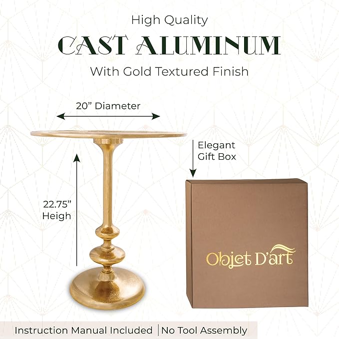 OBJET D'ART Small Round Gold End Table, Vintage Metal Accent, Coctail and Drink - Image 2