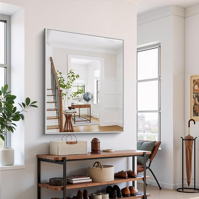 YIROMAN Bathroom Mirror 48"x40", Large Brushed Silver Bathroom Mirror - Image 5