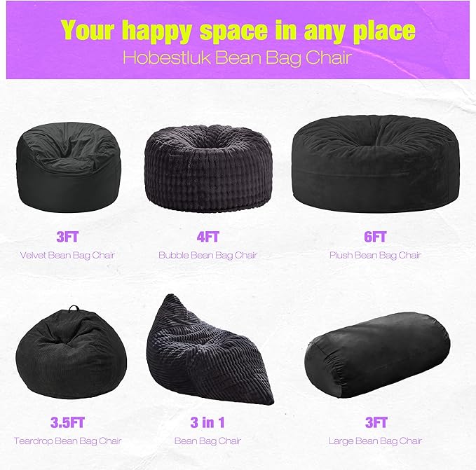 Hobestluk 3FT Bean Bag Chair Large Beanbag - Image 7