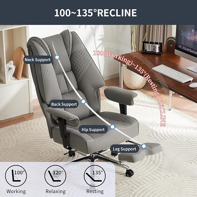 Big and Tall Office Chair 400lbs Wide Seat, Leather High Back Executive Office - Image 5