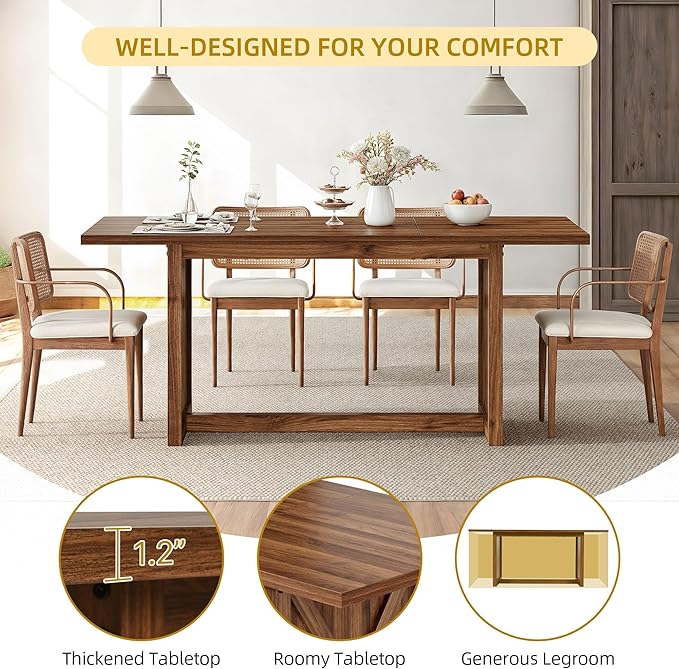 DWVO 70.8" Large Dining Table for 6 to 8 People Farmhouse Rustic Wood Dinner - Image 3