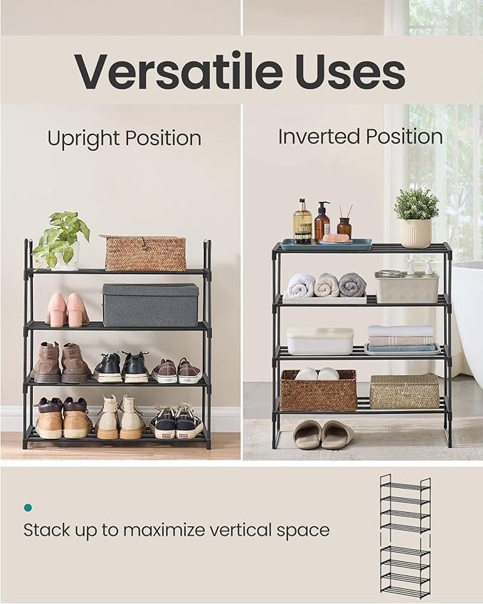 SONGMICS Shoe Rack, 4-Tier Shoe Organizer, Metal Storage Shelf, Upright or - Image 4