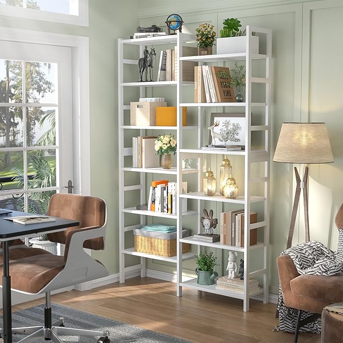 Homykic Double Wide Bamboo Bookshelf White, 6-Tier Large Open Bookcase - Image 2
