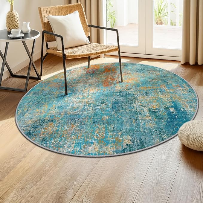 Washable Area Rugs 4ft Non-Slip Modern Abstract Soft by RELEANY