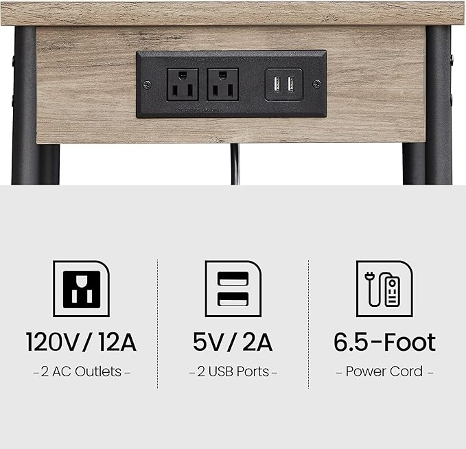 TUTOTAK End Table with Charging Station, Side Table with 2 USB Ports and 2 - Image 6