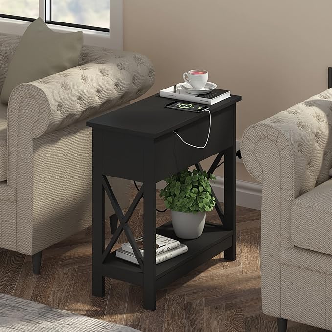 ChooChoo End Table with Charging Station, Narrow Flip Top Side Table with USB - Image 2