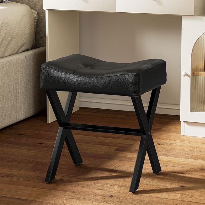 18-Inch Leather Vanity Stool Chair, Vanity Bench - Image 2