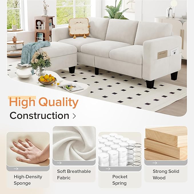 ZeeFu Convertible Sectional Sofa Couch, 3 Seat L-Shaped Sofa - Image 5