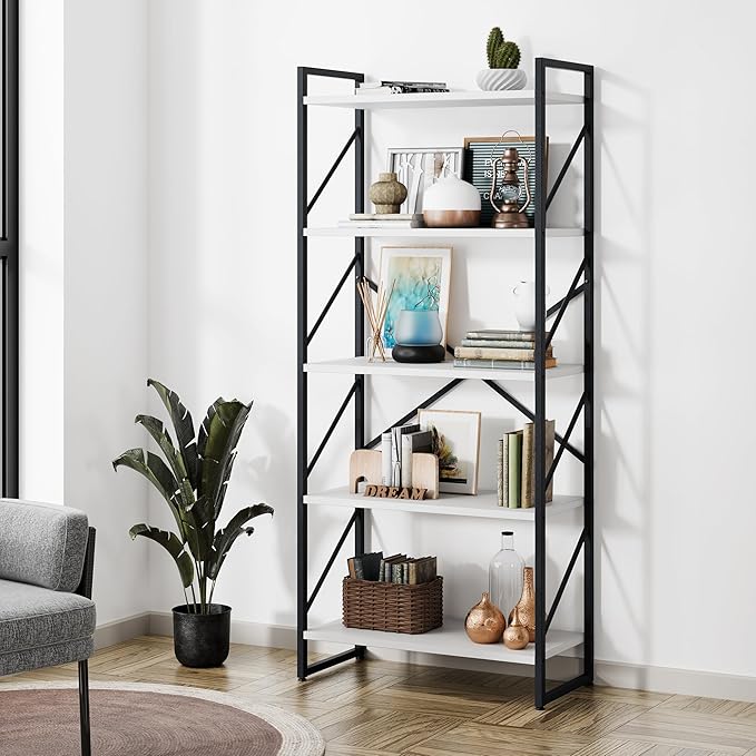 Shintenchi 5 Tiers Bookshelf, Classically Tall Bookcase Shelf, Industrial Book by Shintenchi