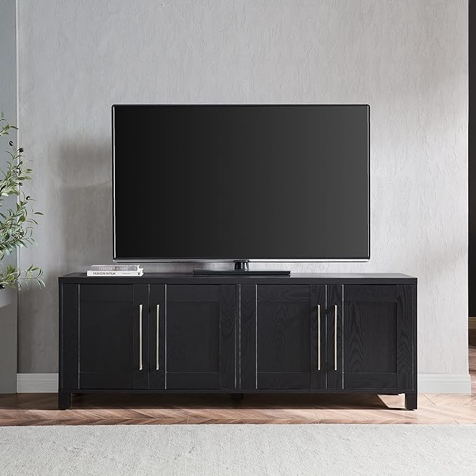 Henn&Hart Rectangular TV Stand for TV's up to 80" in Black Grain, TV Stands for - Image 2