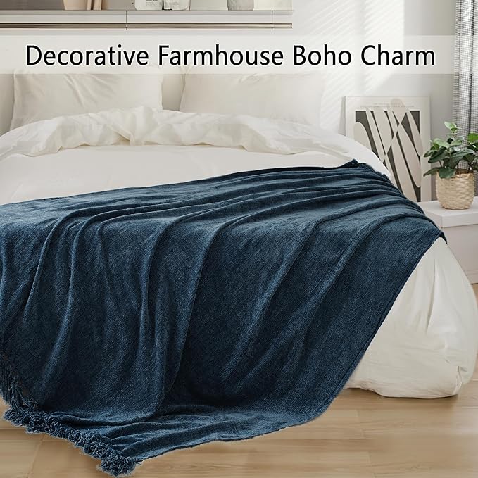 Chenille Throw Blanket for Couch 60"X 80" Twin, Soft Cozy Throws - Image 5