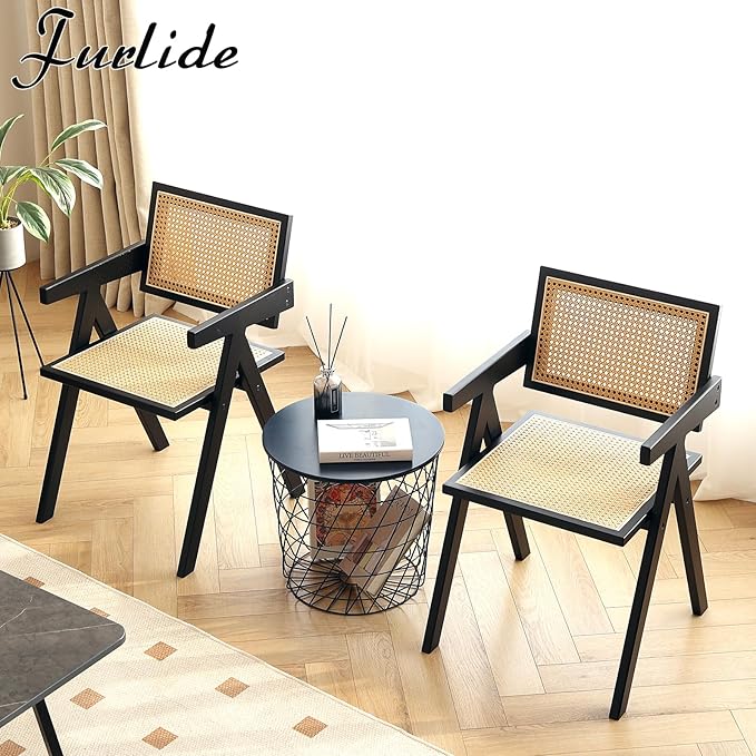 Rattan Dining Chairs Set of 2, Modern Mid Century Dining Chairs - Image 2