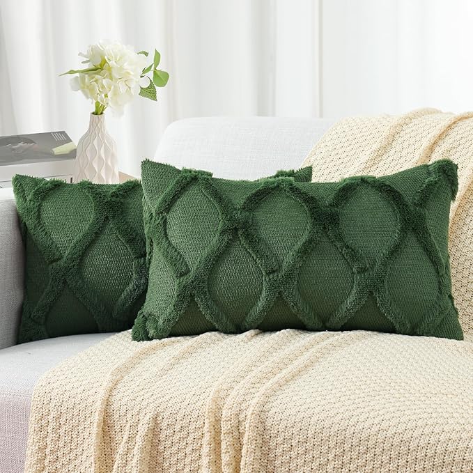 decorUhome Throw Pillow Covers 12x20 Inch Set of 2, Soft Plush Faux Fur Wool by decorUhome