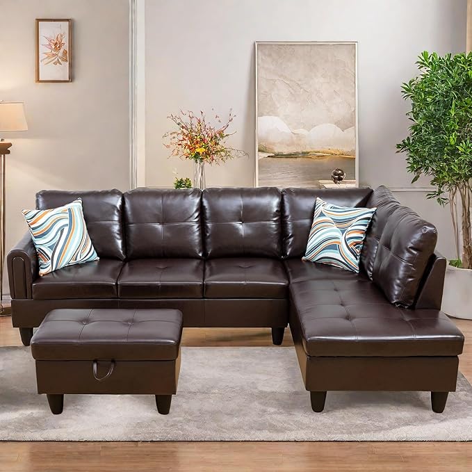 L Shaped Sectional Couches, Leather Couch Modular Sectional Sofa by FONTOI