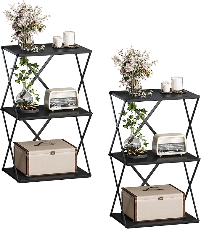 3-Tier End Table Set of 2 Small Side Table Tall Bedside Night Stand by IRCPEN